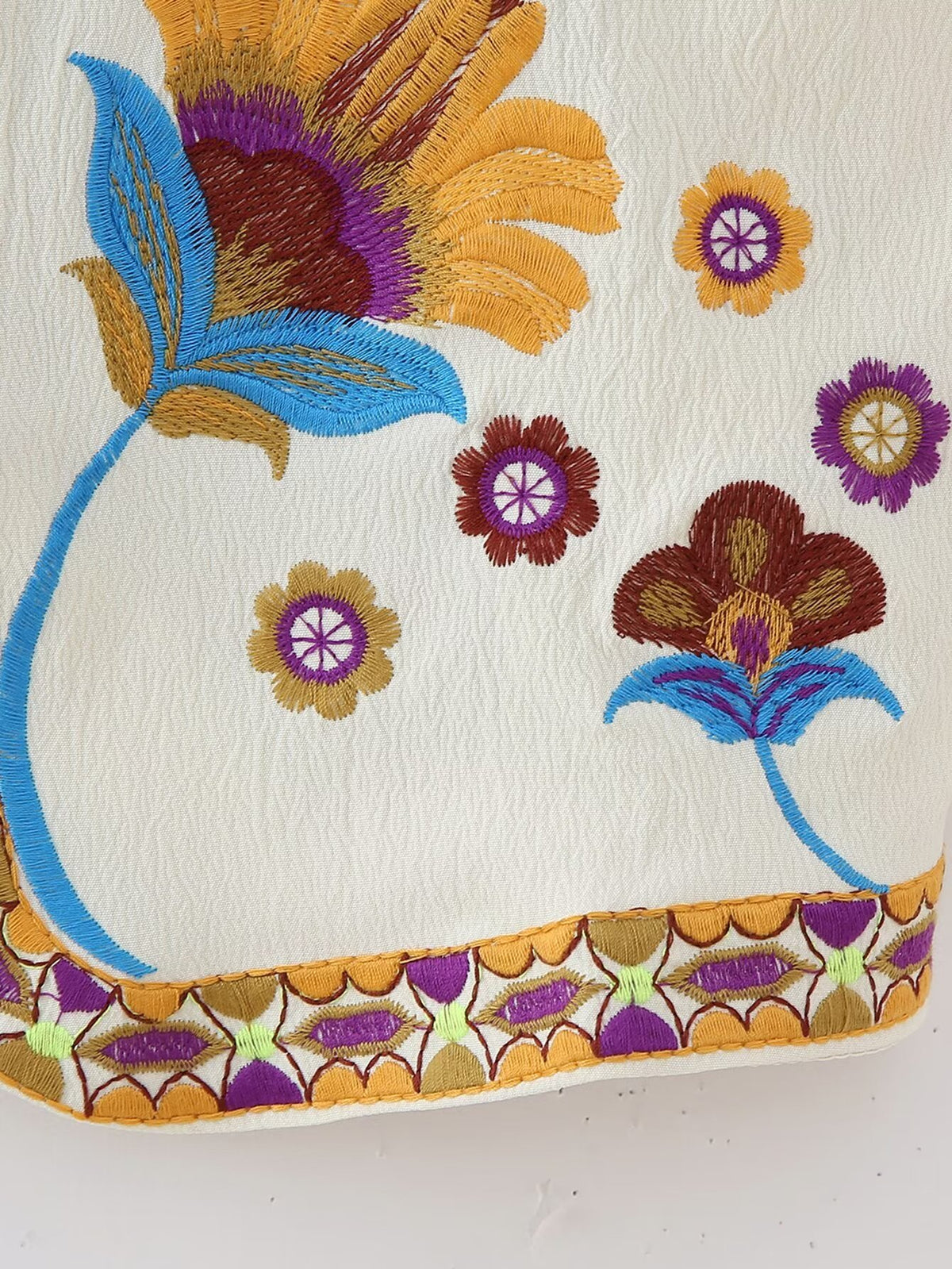 Floral Embroidered Open Front Cropped Vest - Blue - 2