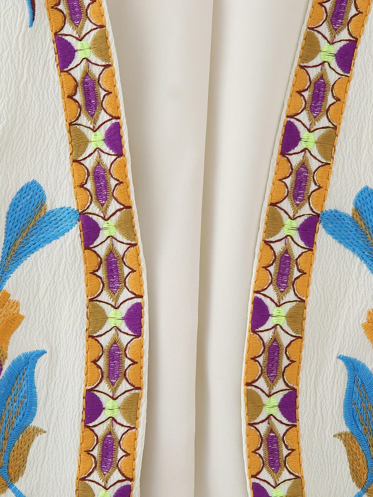 Floral Embroidered Open Front Cropped Vest - Blue - 7