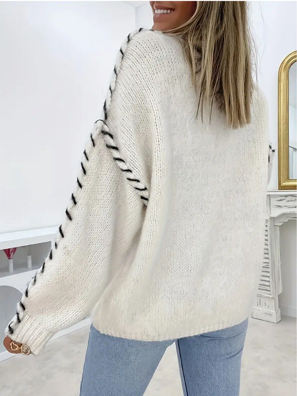 Exposed Seam Whipstitch Oversized Jumper - Beige - 1