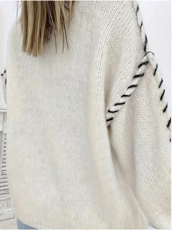 Exposed Seam Whipstitch Oversized Jumper - Beige - 2