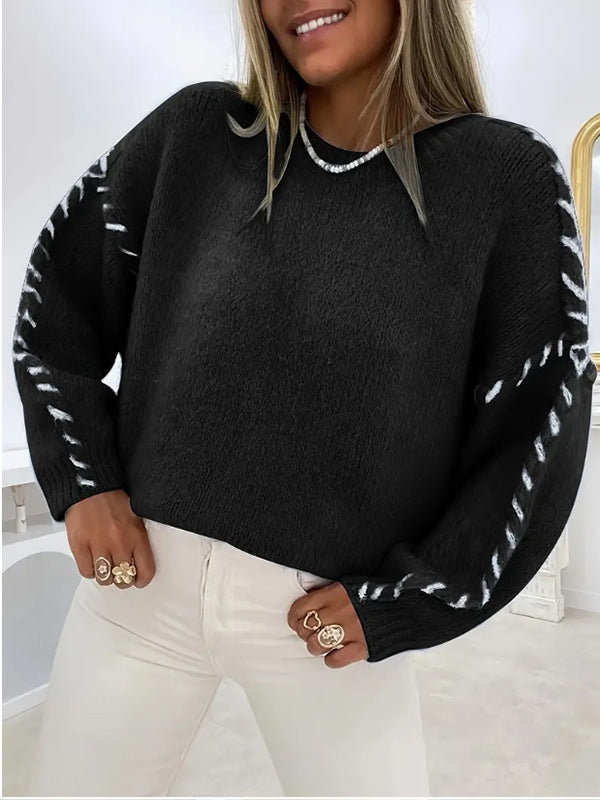 Exposed Seam Whipstitch Oversized Jumper - Black - 1
