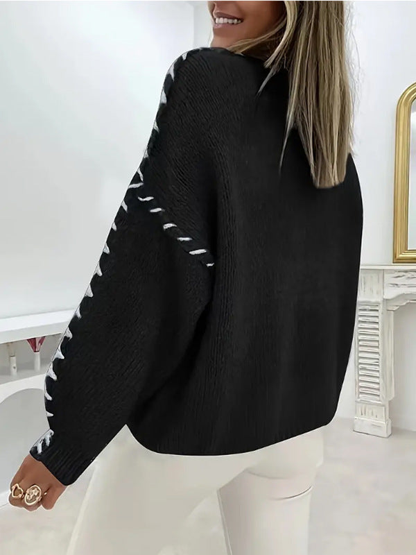 Exposed Seam Whipstitch Oversized Jumper - Black - 2