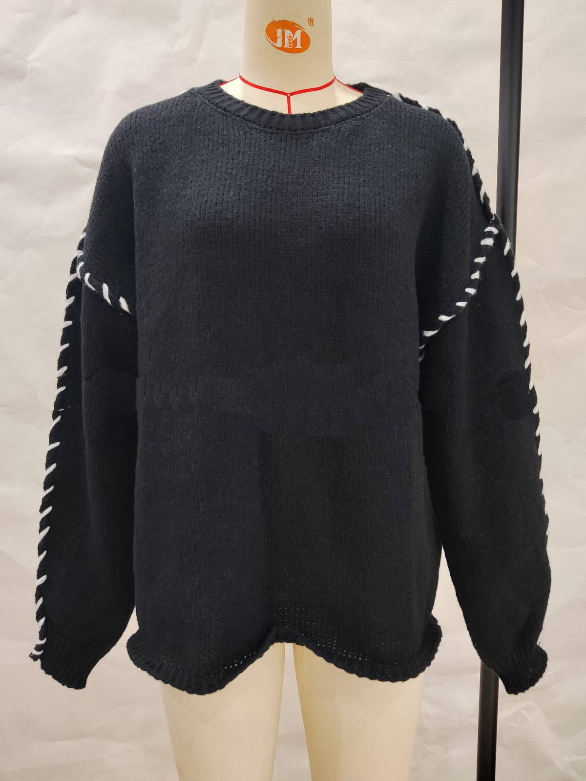 Exposed Seam Whipstitch Oversized Jumper - Black - 3