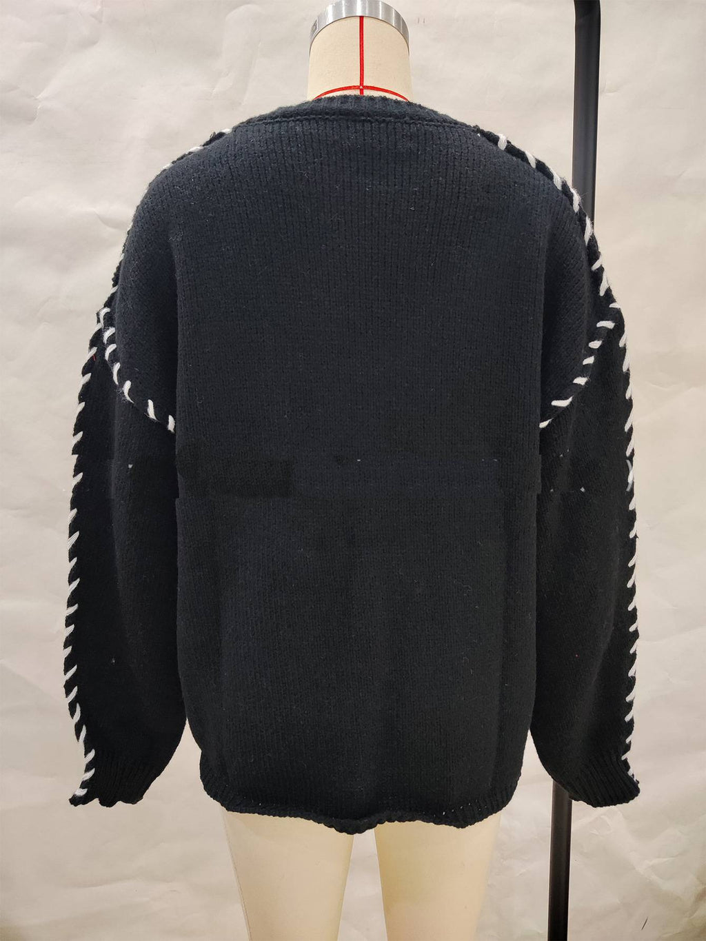 Exposed Seam Whipstitch Oversized Jumper - Black - 4
