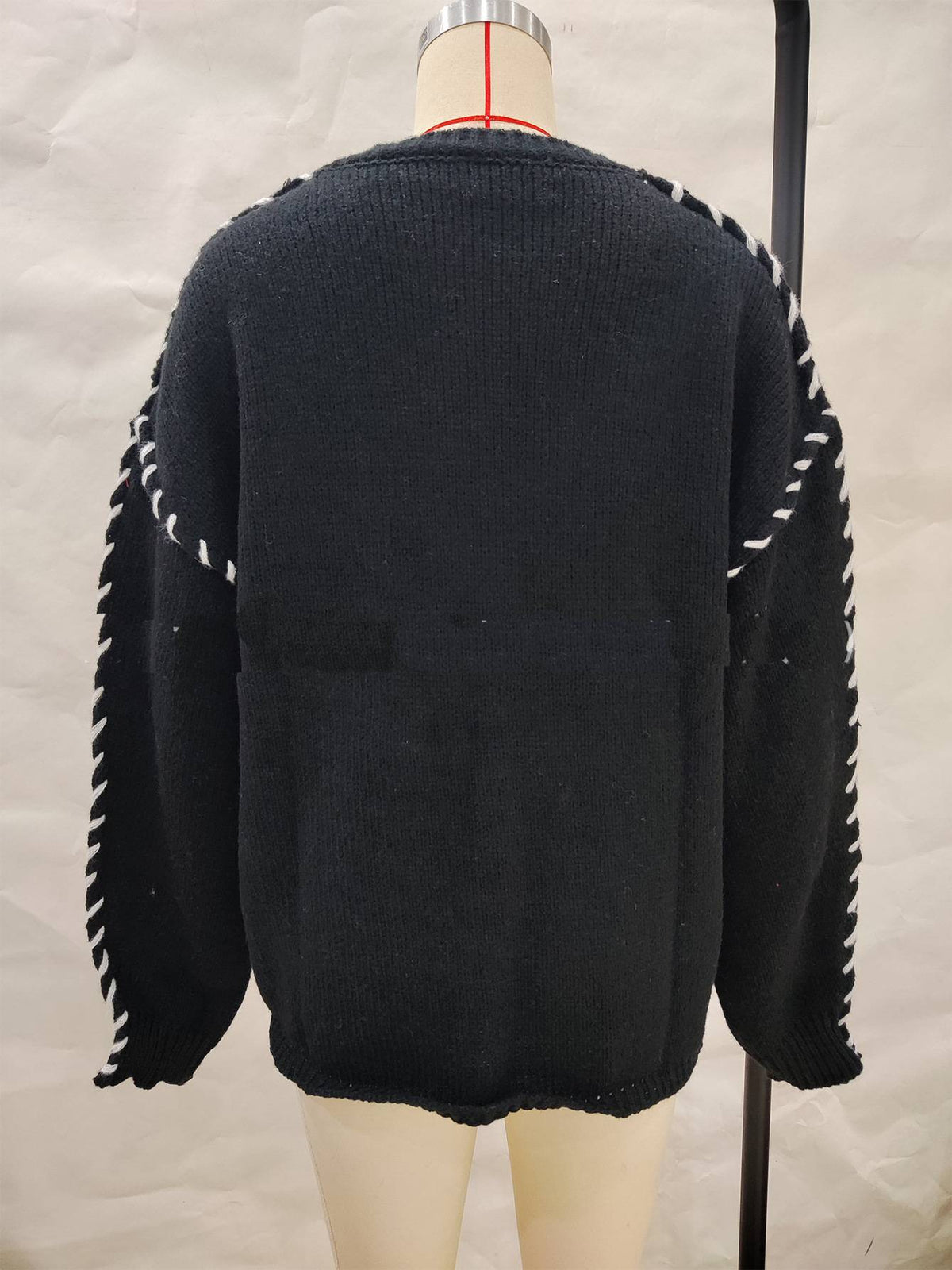 Exposed Seam Whipstitch Oversized Jumper - Black - 4