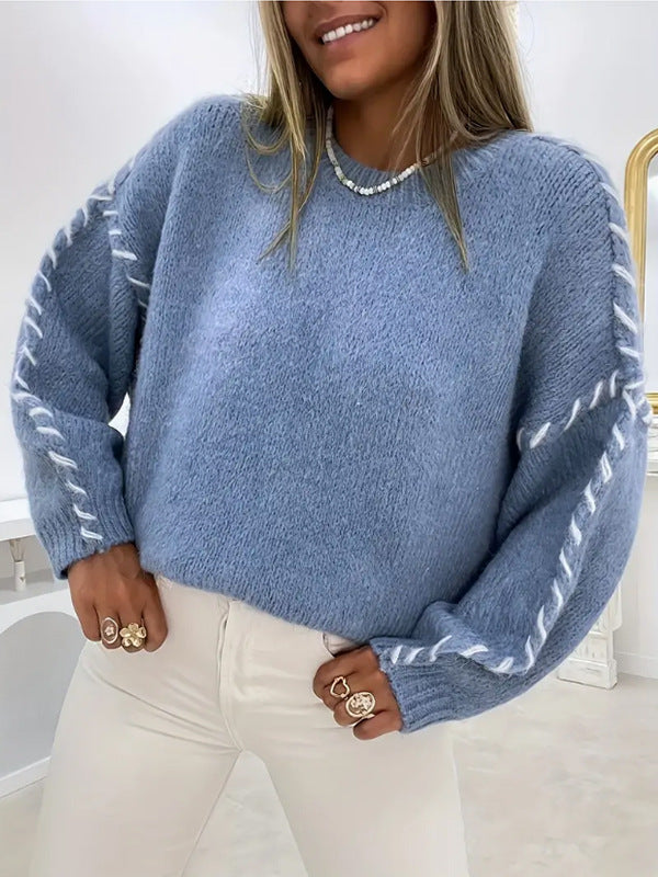 Exposed Seam Whipstitch Oversized Jumper - Blue