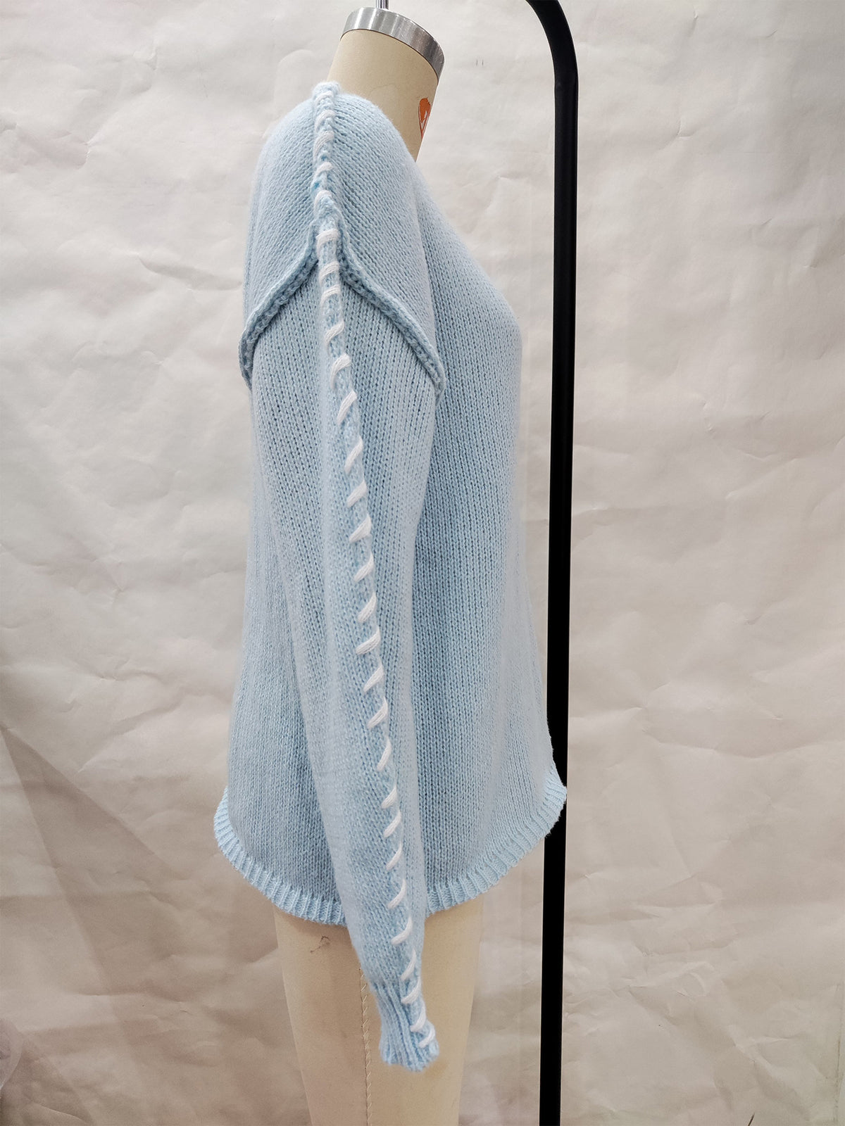 Exposed Seam Whipstitch Oversized Jumper - LTBlue - 2