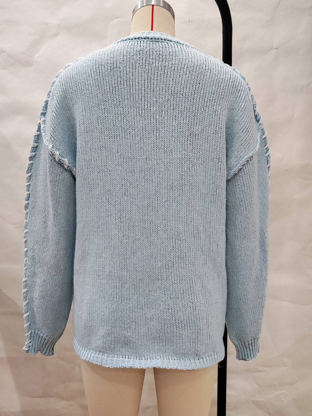 Exposed Seam Whipstitch Oversized Jumper - LTBlue - 3