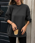 Mock Neck Sweatshirt Relaxed Drop Shoulder Pullover - Black