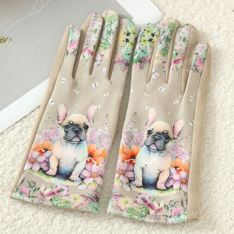Cat and Dog Print Fleece Lined Gloves - Color_2