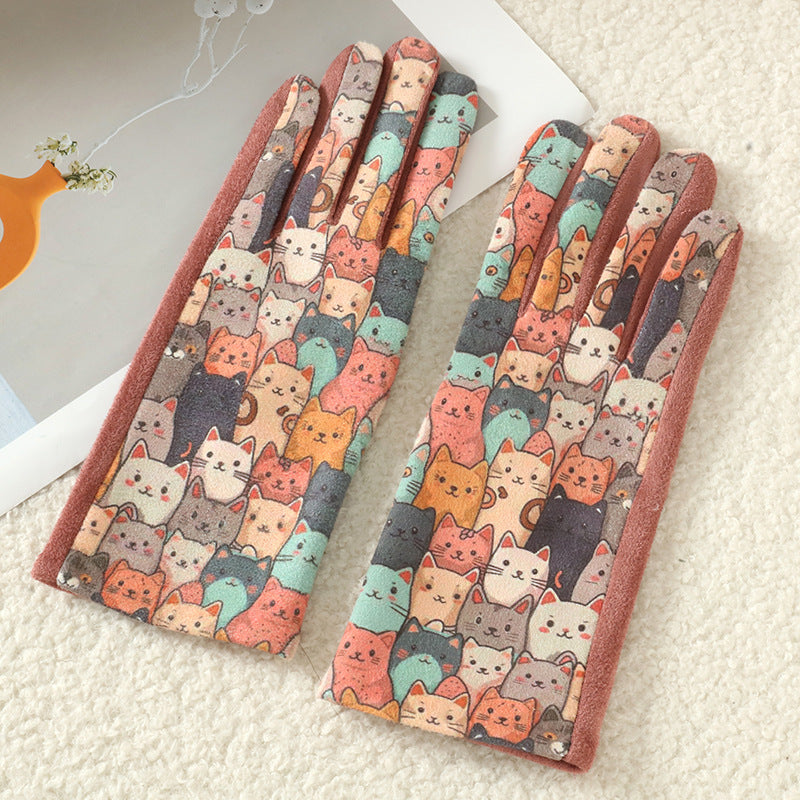 Cat and Dog Print Fleece Lined Gloves - Color_3 - 1