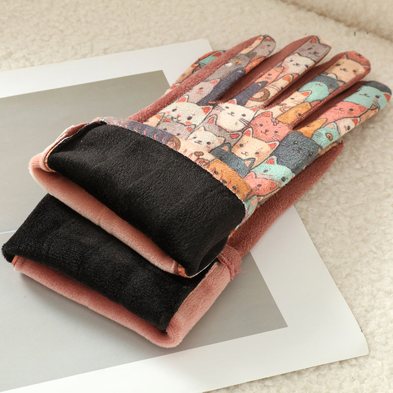 Cat and Dog Print Fleece Lined Gloves - Color_3 - 2