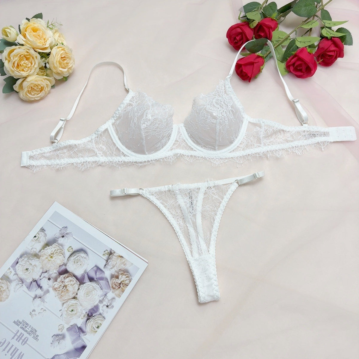 Eyelash Lace Underwire Bra And Thong Set