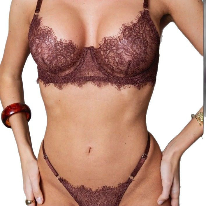 Eyelash Lace Underwire Bra And Thong Set