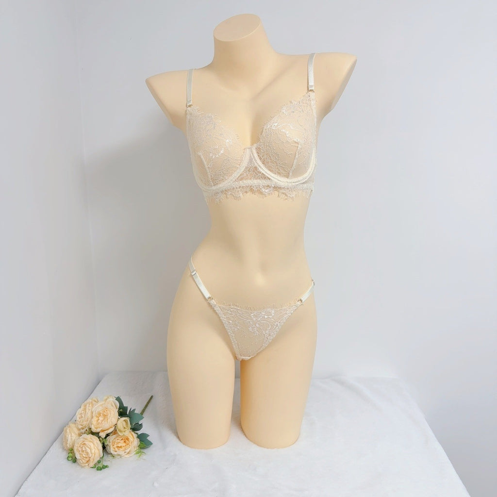 Eyelash Lace Underwire Bra And Thong Set