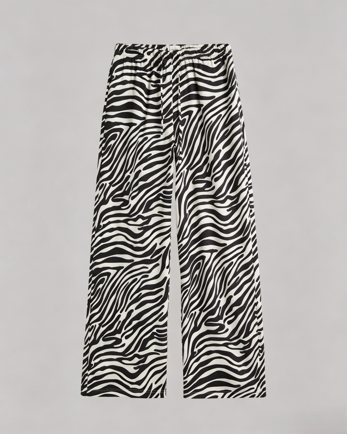 Zebra Print Drawstring Wide Leg Pants - Zebra - 1
