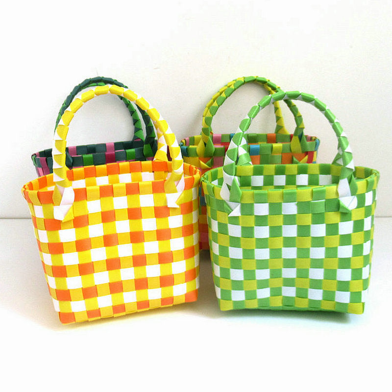 Checkered Woven Mini Square Handbag