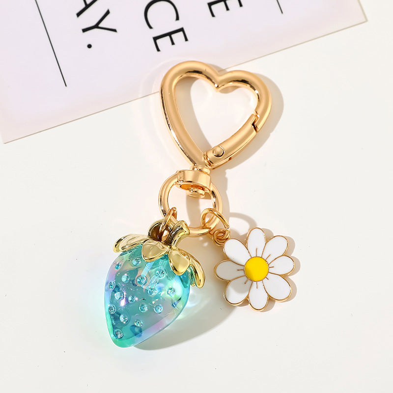 Strawberry Daisy Heart Clip Keychain - Blue