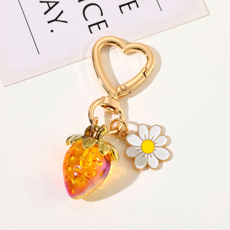 Strawberry Daisy Heart Clip Keychain - Orange