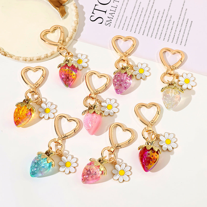 Strawberry Daisy Heart Clip Keychain
