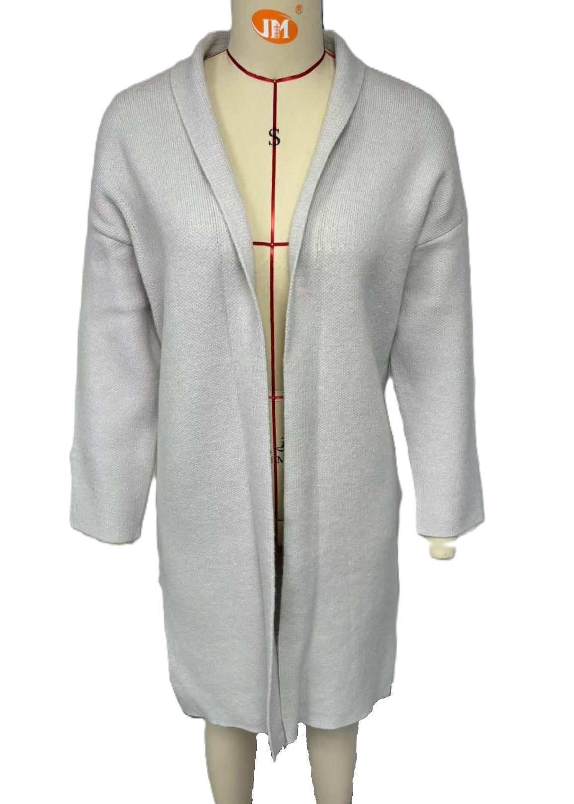 Longline Open Front Collarless Cardigan - Gray