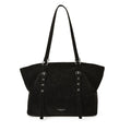 Faux Suede Buckle Strap Slouchy Tote Bag - Black