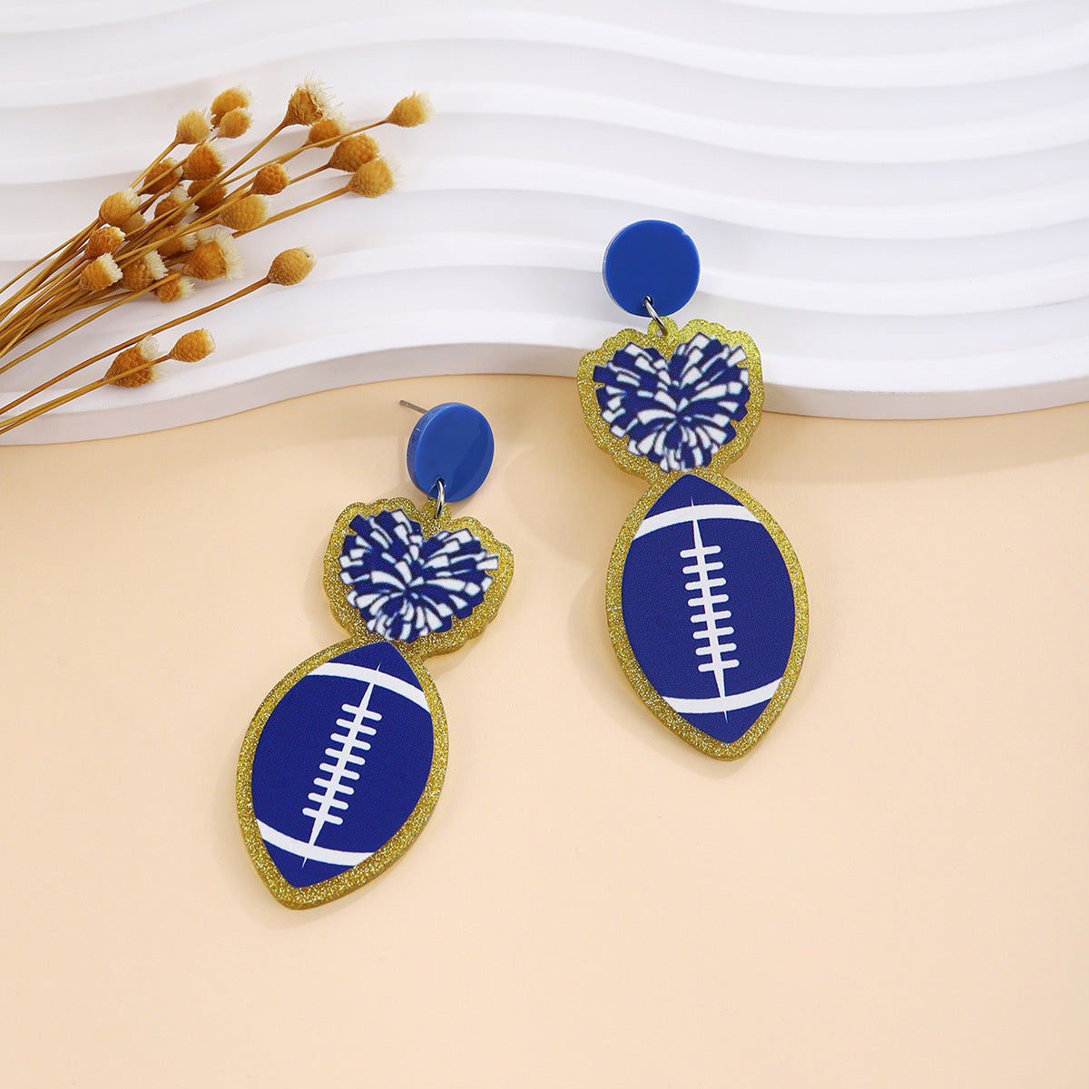 Game Day Football Acrylic Dangle Earrings - Rugby - 1