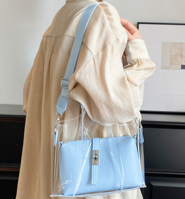 Clear Stadium Tote Bag With Inner Pouch - Blue - 1