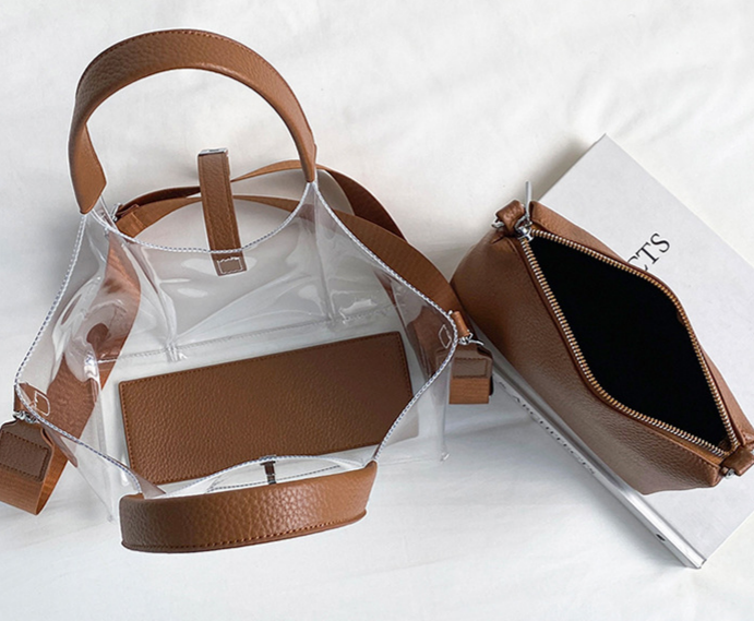 Clear Stadium Tote Bag With Inner Pouch - Brown - 5