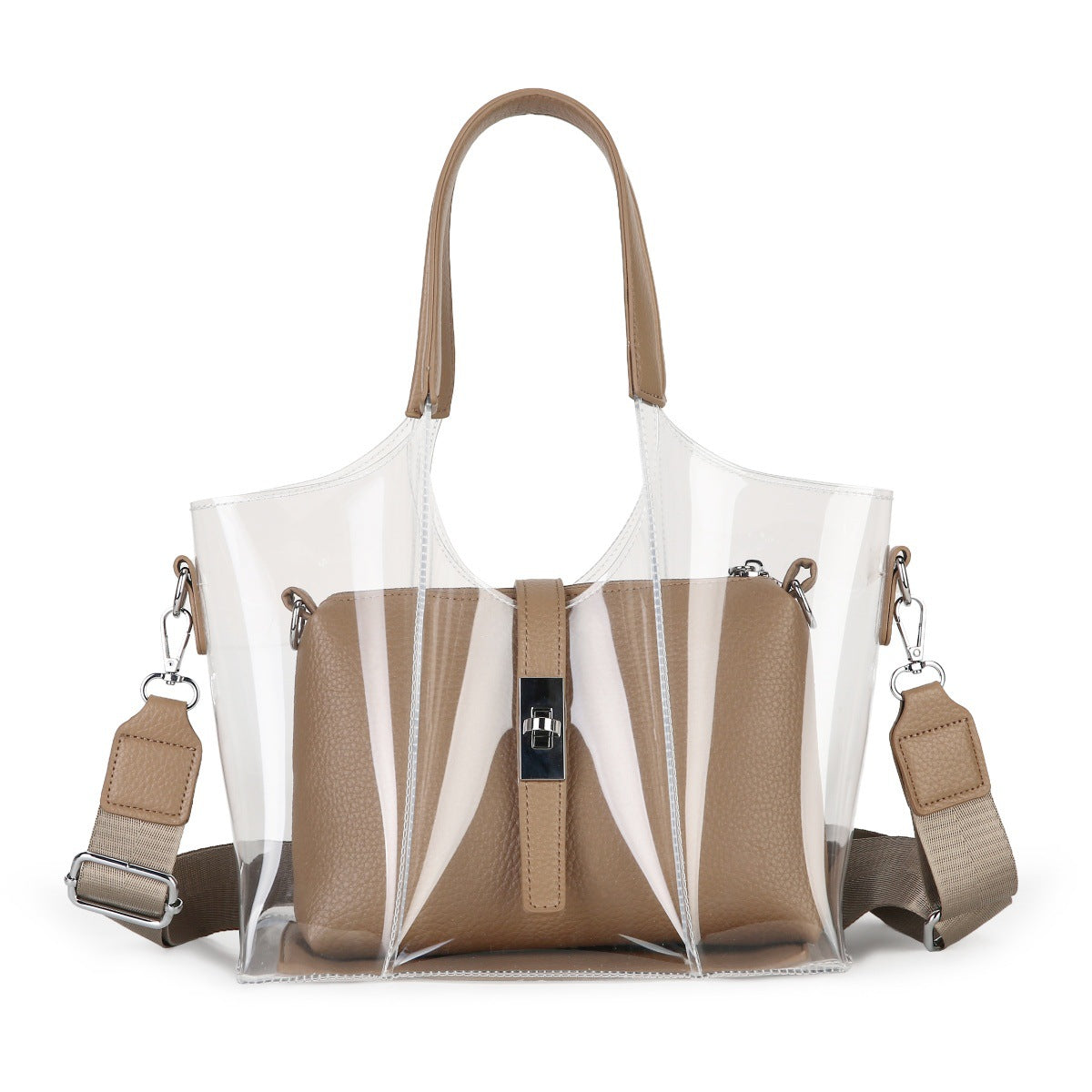 Clear Stadium Tote Bag With Inner Pouch - Khaki