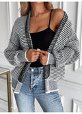 Waffle Knit Open Front Batwing Cardigan - Grey
