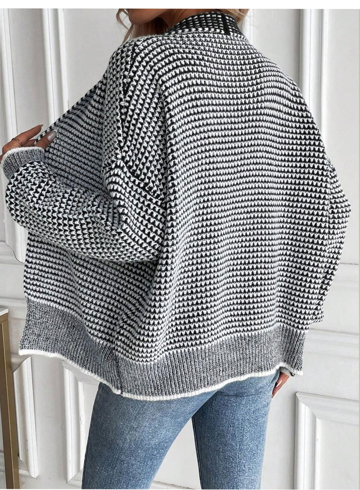 Waffle Knit Open Front Batwing Cardigan - Grey - 1