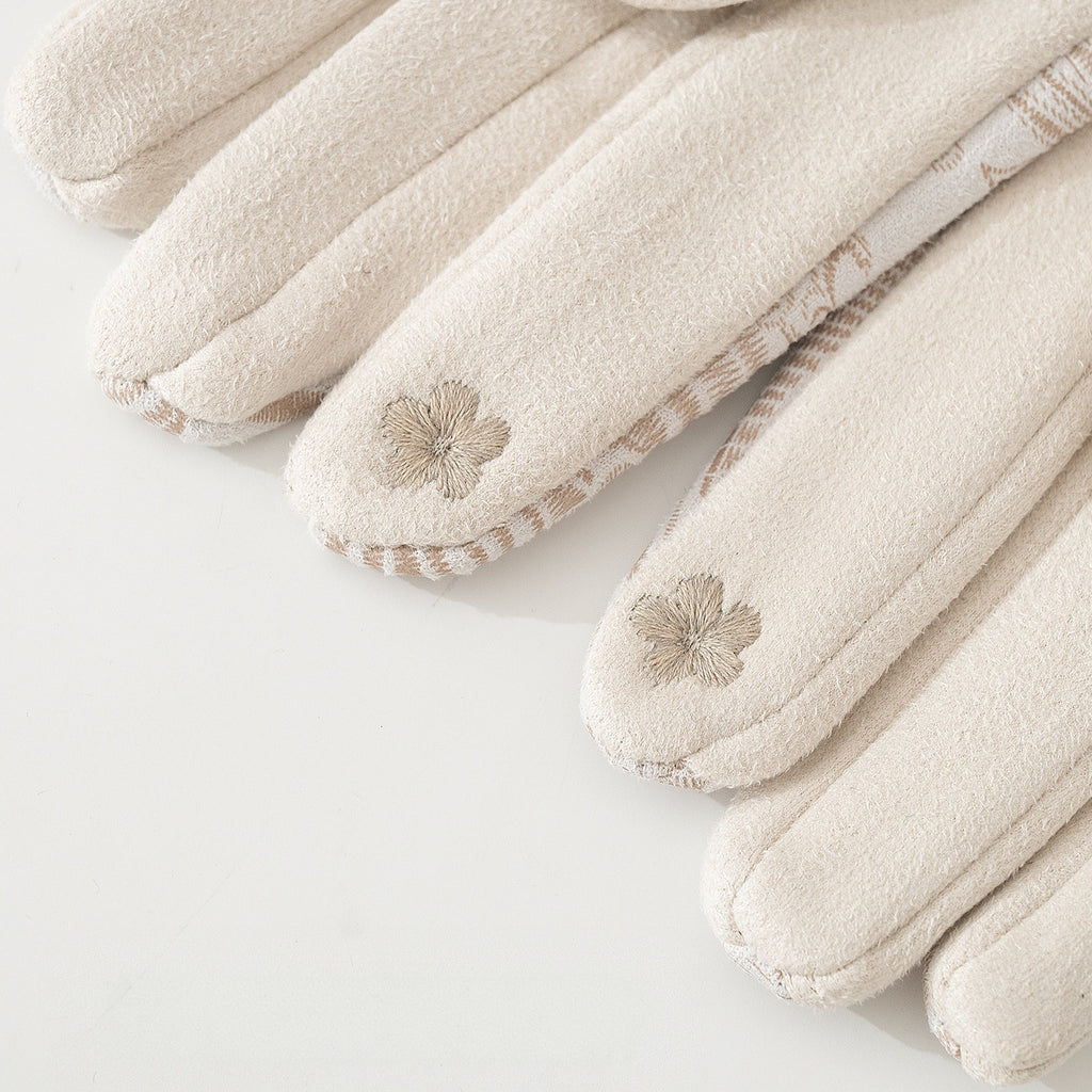 Paisley Embossed Fleece Lined Gloves - Beige - 3
