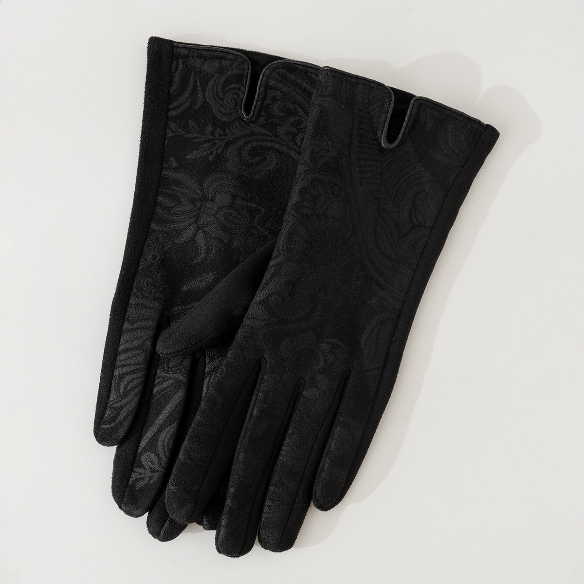 Paisley Embossed Fleece Lined Gloves - Black