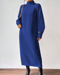 Ribbed Turtleneck Maxi Sweater Dress - TBlue