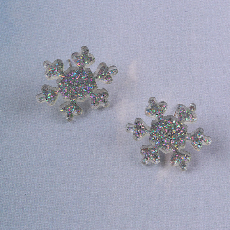 Sparkly Snowflake Dangle Earrings For Winter Holidays - NO-1