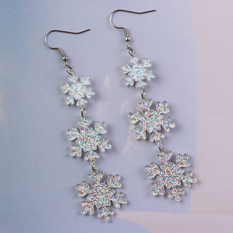 Sparkly Snowflake Dangle Earrings For Winter Holidays - NO-2