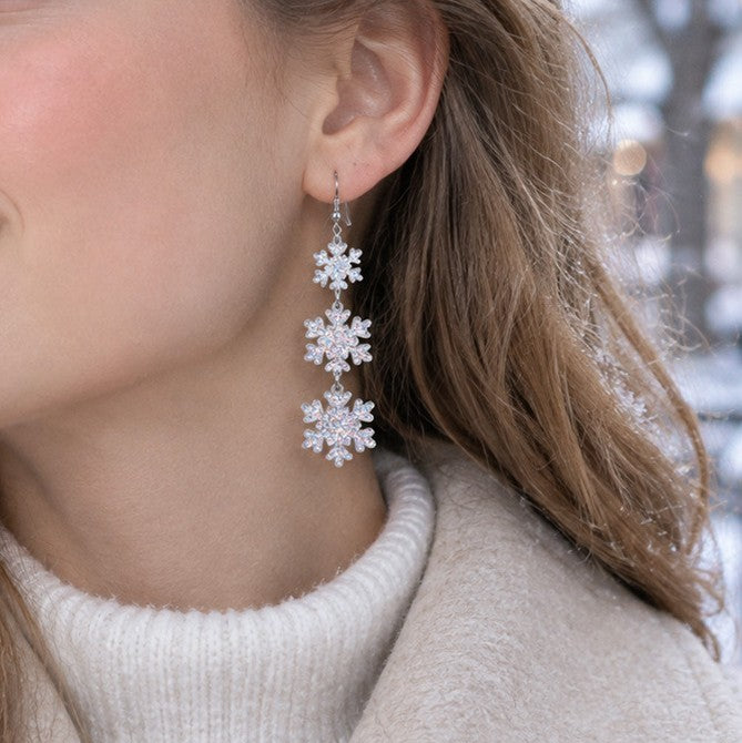 Sparkly Snowflake Dangle Earrings For Winter Holidays - NO-2 - 1