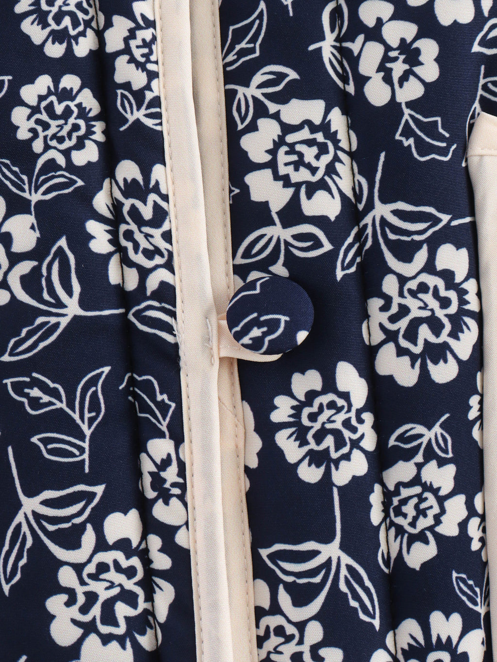 Floral Quilted Collarless Button Jacket - Navyblue - 5