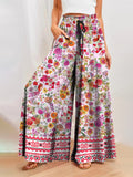 Floral Border Print Palazzo Pants - Floral