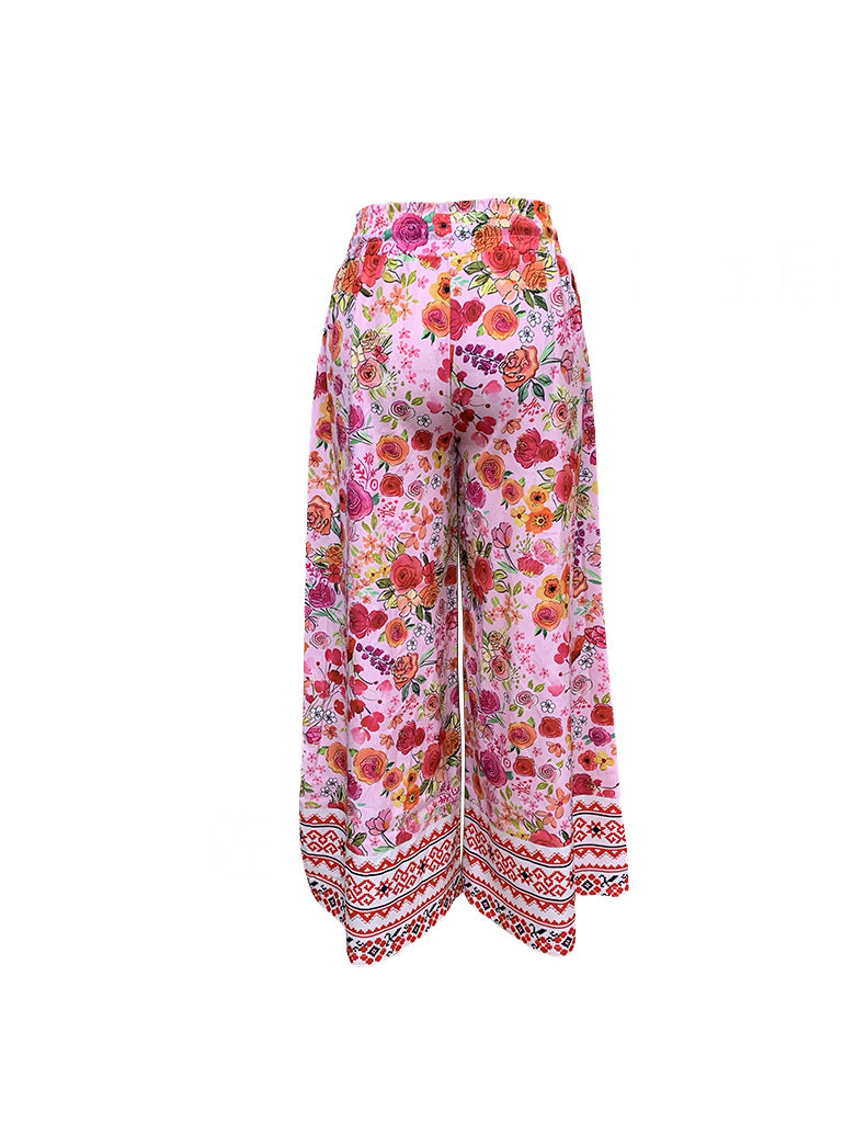 Floral Border Print Palazzo Pants - Floral - 2