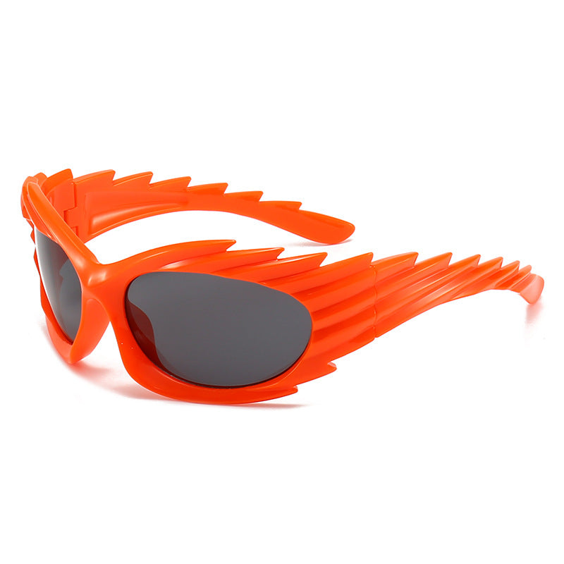 Spiked Wraparound Futuristic Sport Sunglasses - Orange