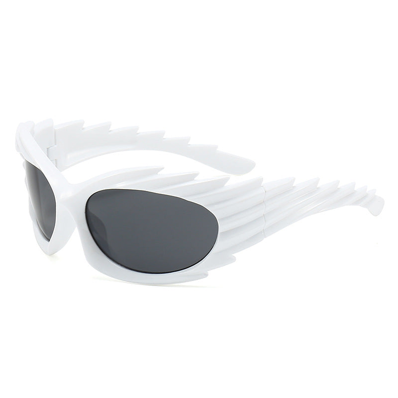 Spiked Wraparound Futuristic Sport Sunglasses - White
