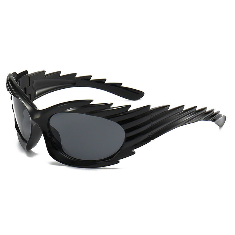 Spiked Wraparound Futuristic Sport Sunglasses