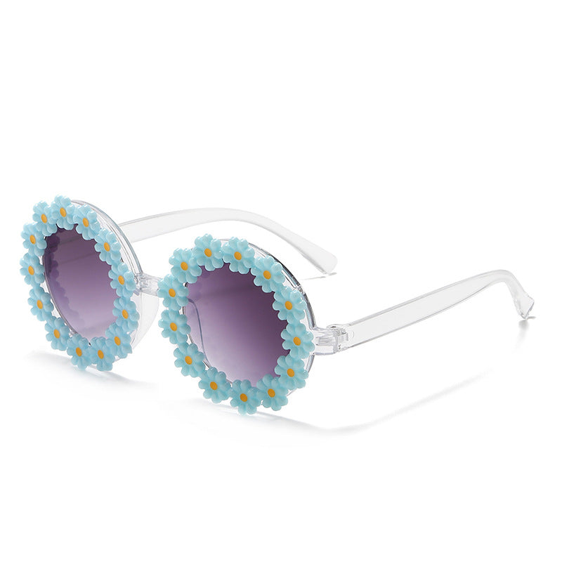 Daisy Flower Round Frame Sunglasses - Blue_Kid