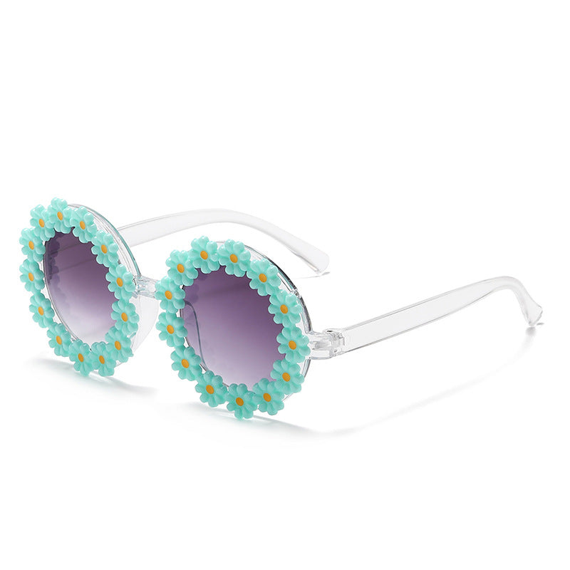 Daisy Flower Round Frame Sunglasses - Green_Adult