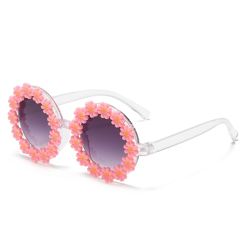 Daisy Flower Round Frame Sunglasses - Pink_Adult