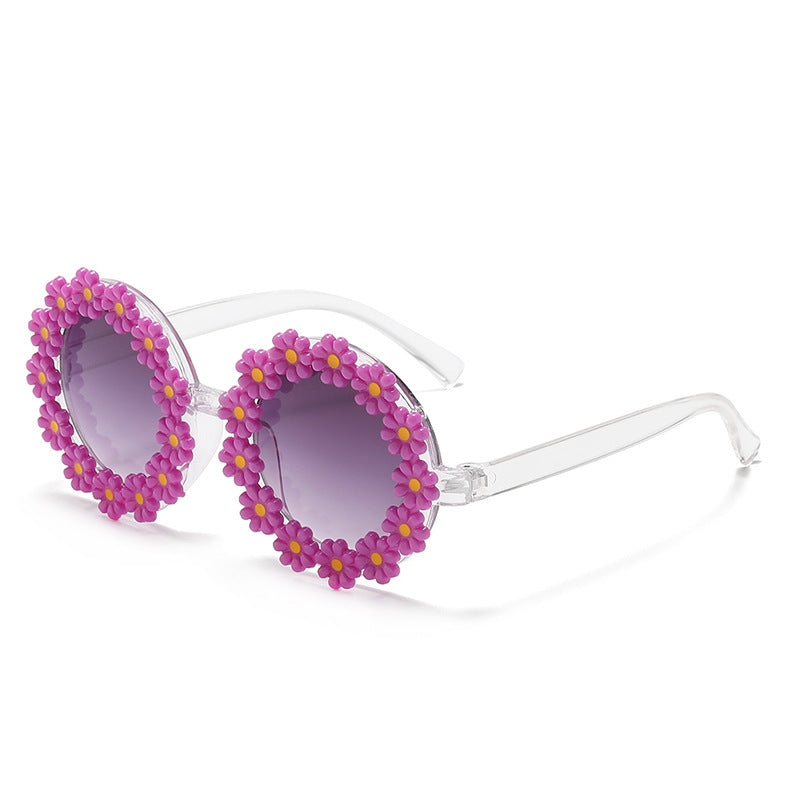 Daisy Flower Round Frame Sunglasses - Purple_Adult