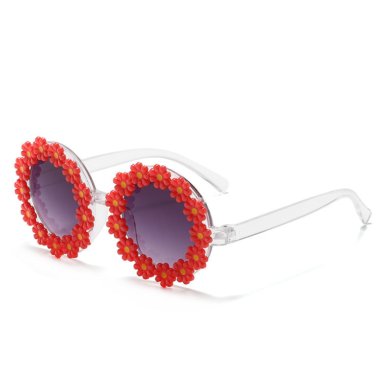Daisy Flower Round Frame Sunglasses - Red_Adult