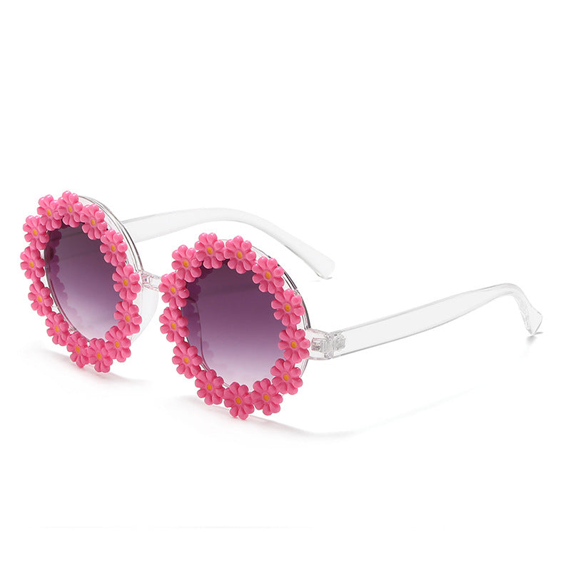 Daisy Flower Round Frame Sunglasses - Rose_Adult